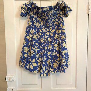 Zara Blue and White Smocked Mini Dress with Side Sleeves